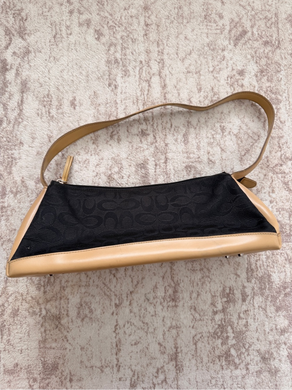 Coach Black and Tan Shoulder Bag - Signature Jacquard